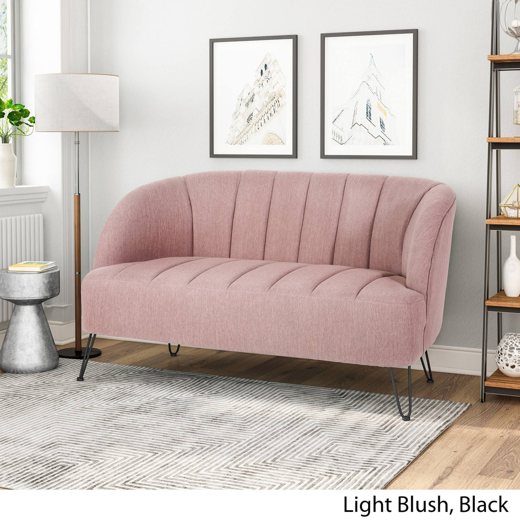 Light Blush Polyester Fabric Loveseat with Hairpin Legs Y263509