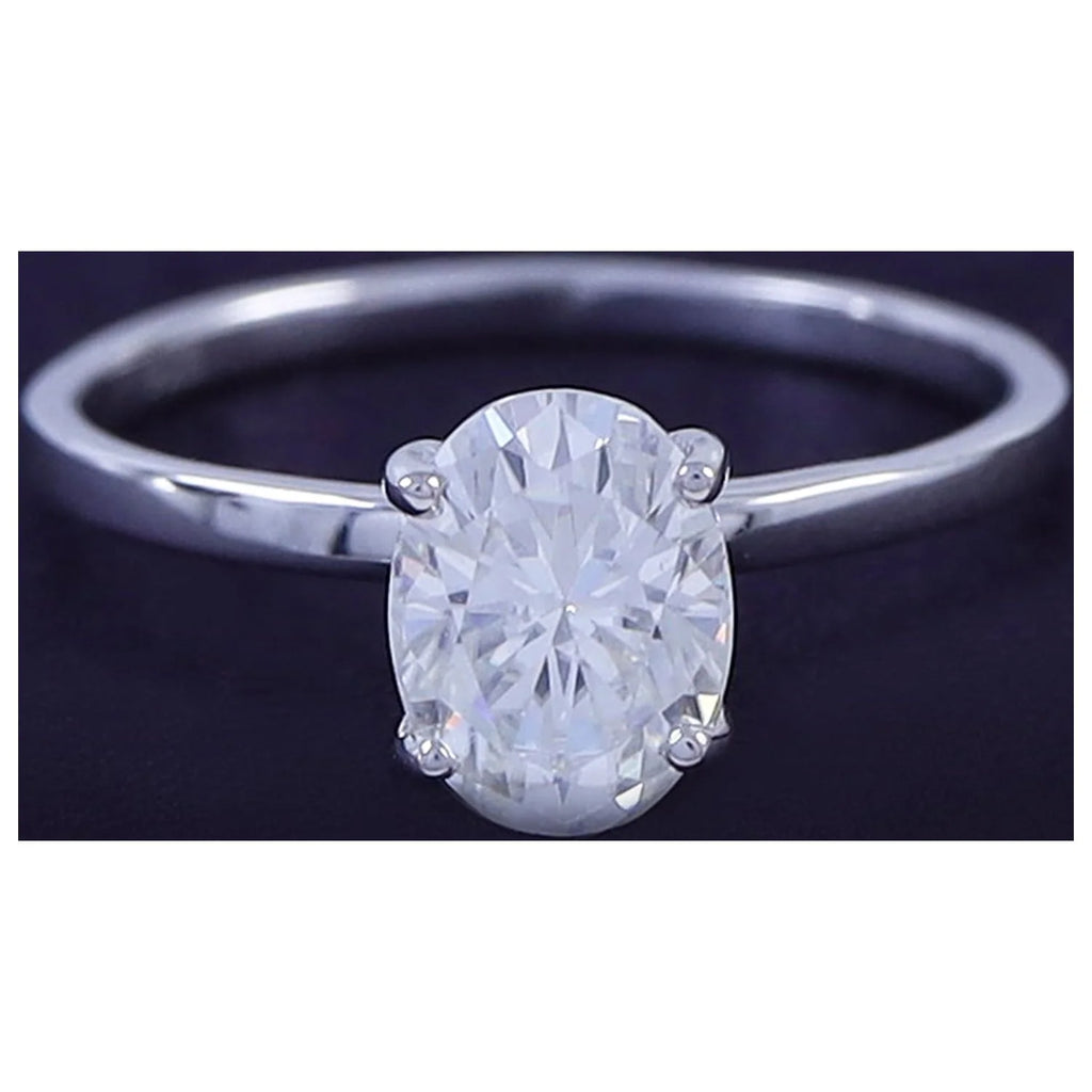 1 1/3 Carat Oval Shape Lab Created Moissanite Diamond Solitaire Engagement Ring In 14K White Gold Over Sterling Silver T81490