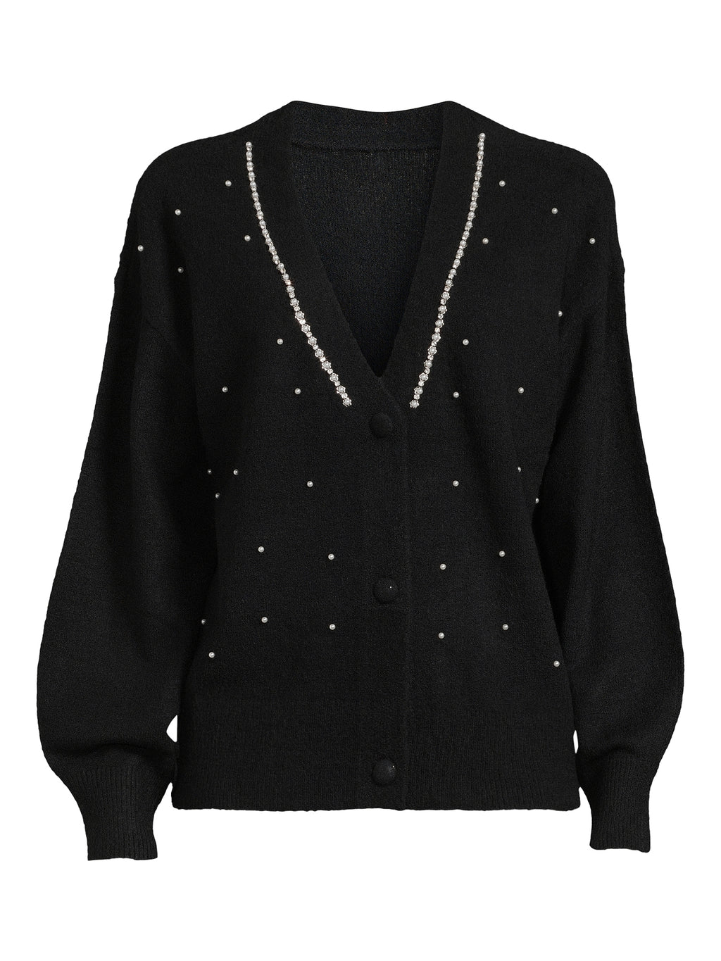 Women's V-Neck Embellished Button Front Cardigan with Long Sleeves U3166