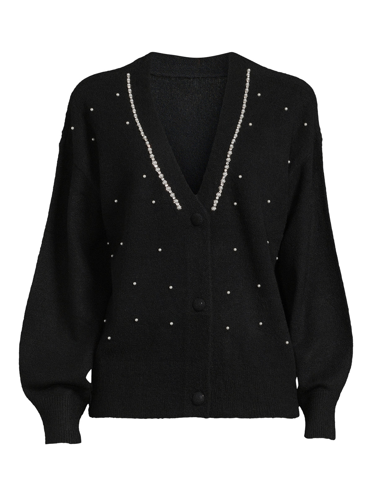 Women's V-Neck Embellished Button Front Cardigan with Long Sleeves U3166