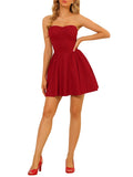 Red Strapless Sweetheart Neck Christmas Mini Dress B538