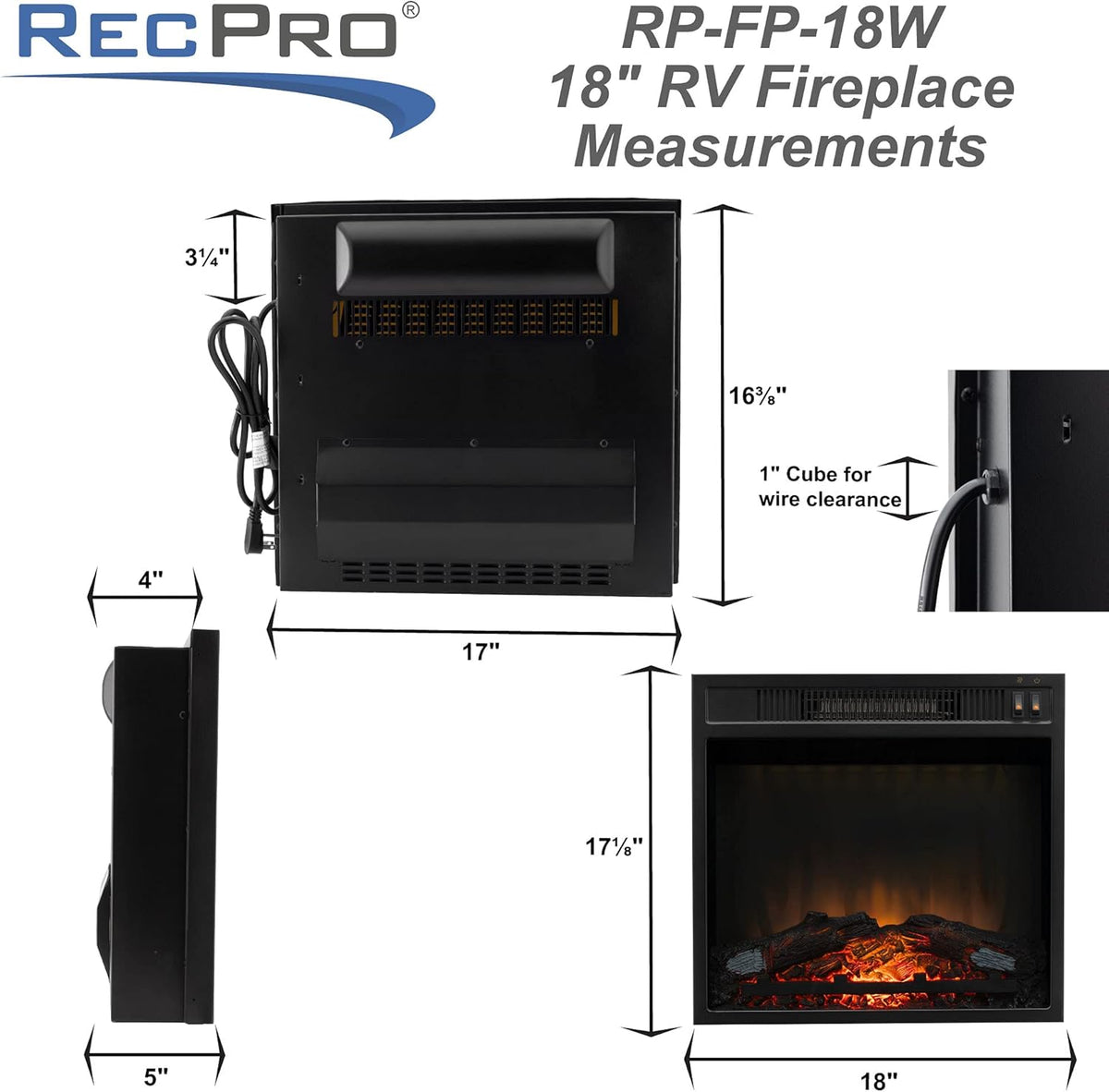 Recessed Electric Fireplace with Glass Log View, 110 Volt I785