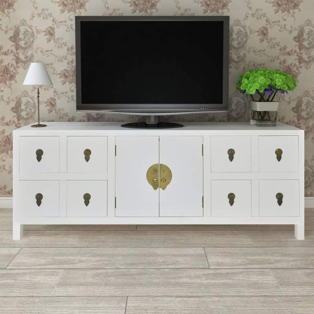 Vintage Wood White 8 Drawer TV Cabinet Console M582575