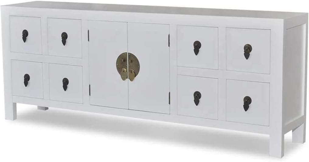Vintage Wood White 8 Drawer TV Cabinet Console M582575