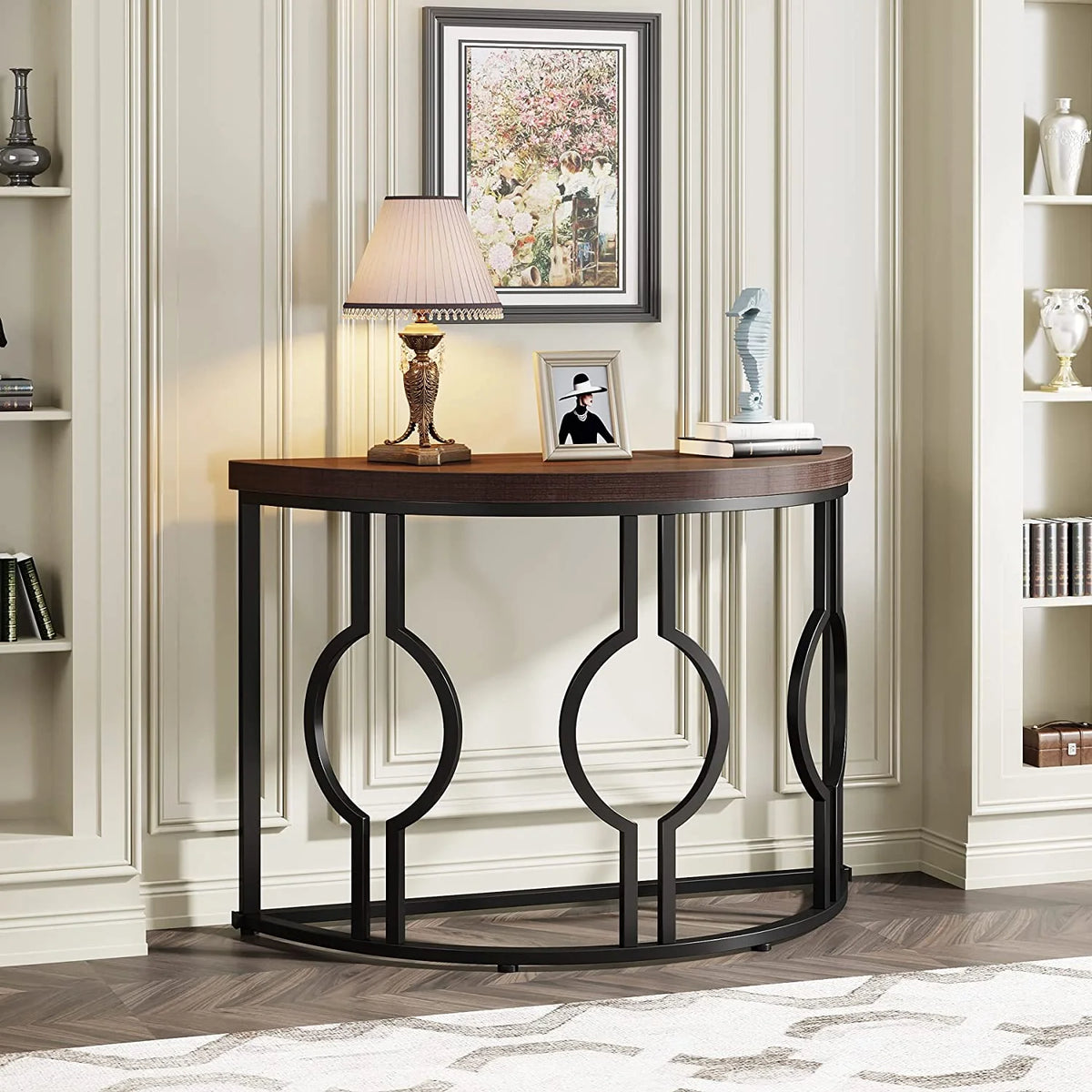 Half Moon Console Table with Geometric Base R844308