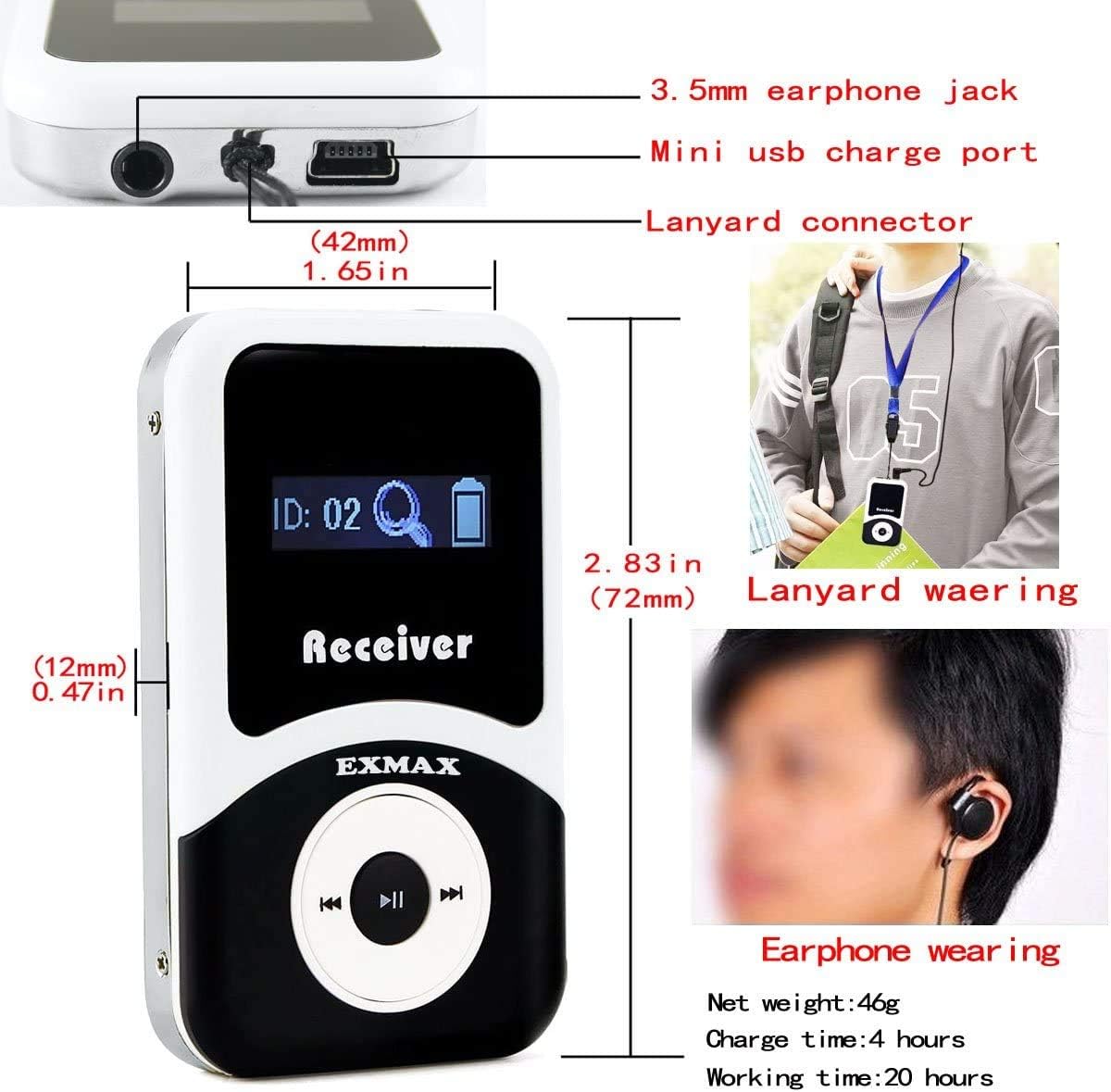 195-230MHz Wireless Tour Guide System (1 Transmitter 10 Receivers Charging Base) P48549