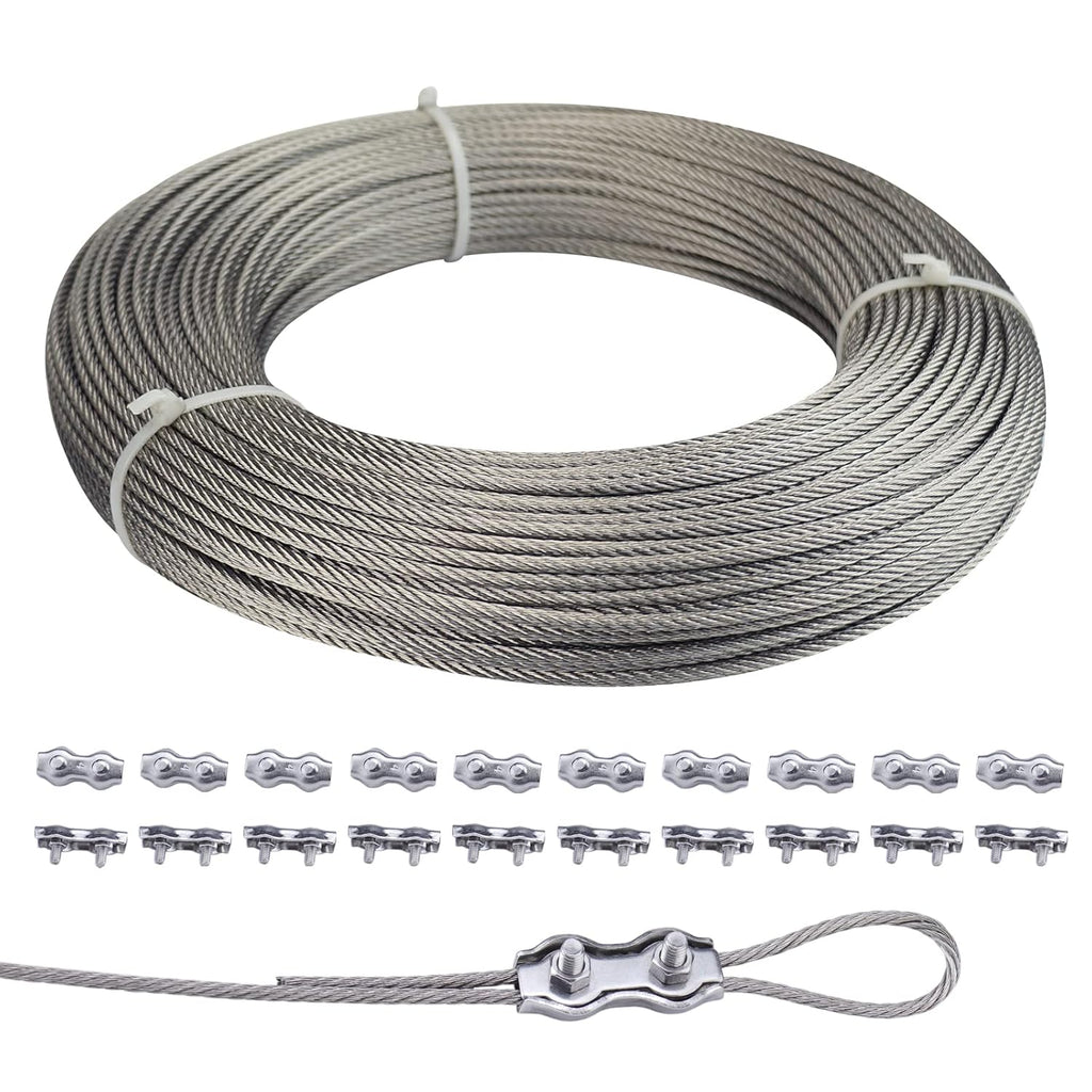 165Feet 1/8inch Stainless Steel Wire Rope Aircraft Cable Railing 7x7 Strand with 20Pack Locking X55874