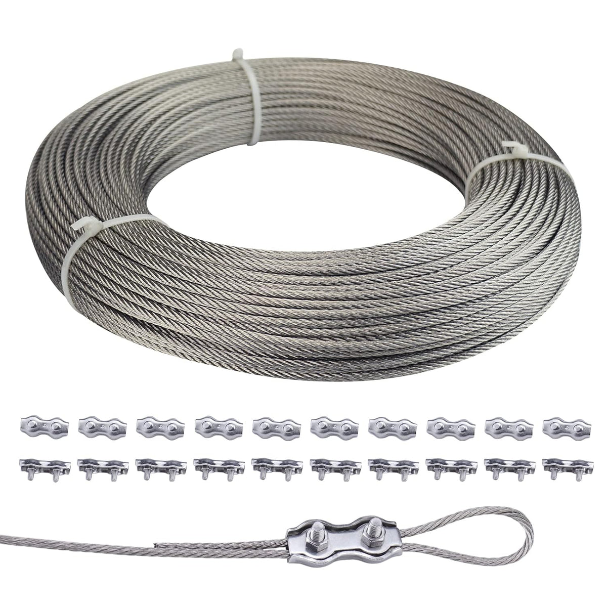 165Feet 1/8inch Stainless Steel Wire Rope Aircraft Cable Railing 7x7 Strand with 20Pack Locking X55874