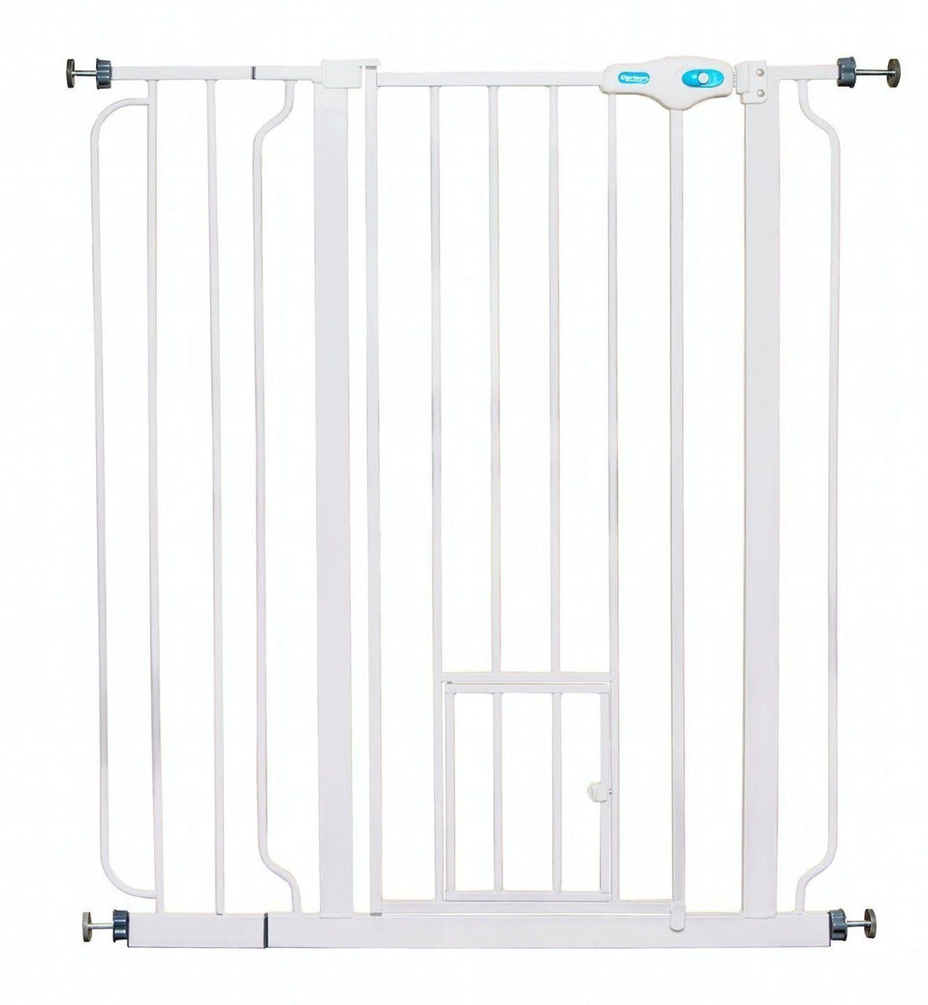 White Extra Tall Pet Gate with Small Pet Door N709293