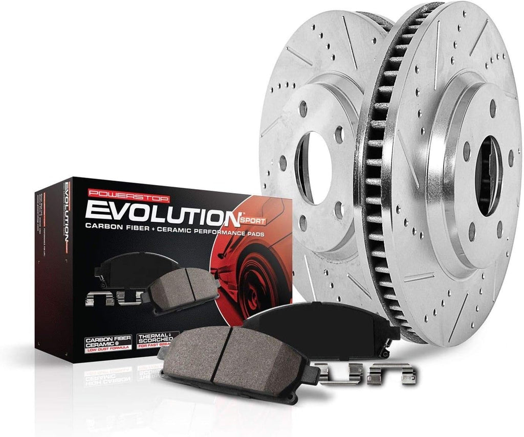 Rear Z23 Carbon Fiber Brake Pads with Drilled & Slotted Brake Rotors Kit V69718