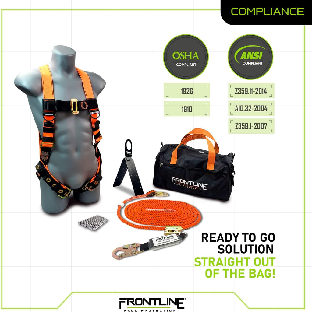 Roofers Kit with 50' Lifeline, Full Body Harness, Rope Grab, Roof Anchor B32299