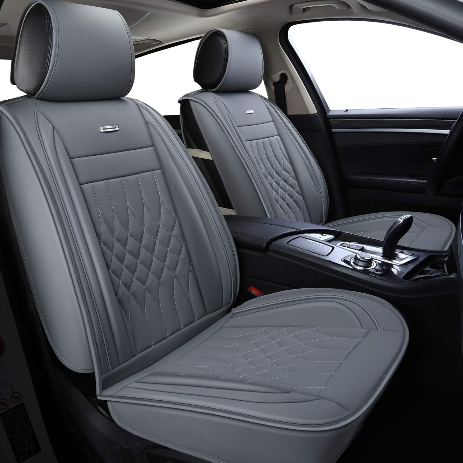 5 Car Seat Covers Full Set Waterproof Faux Leather Black&Red J777143