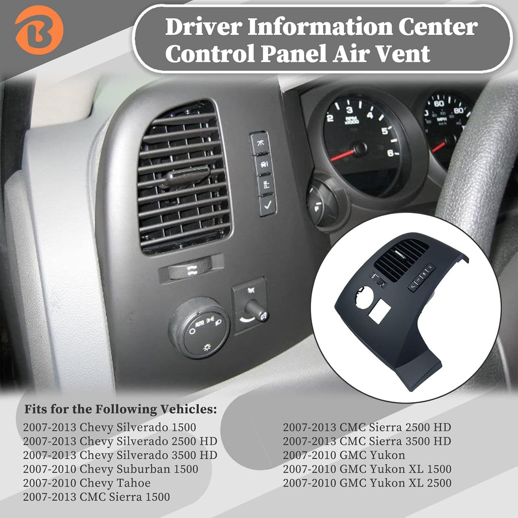 Driver Information Center Control Panel Air Vent Compatible with Chevy Suburban Tahoe Silverado GMC Sierra Yukon XL 1500 2500 3500 HD 2007-2013 Pack of 2 L756