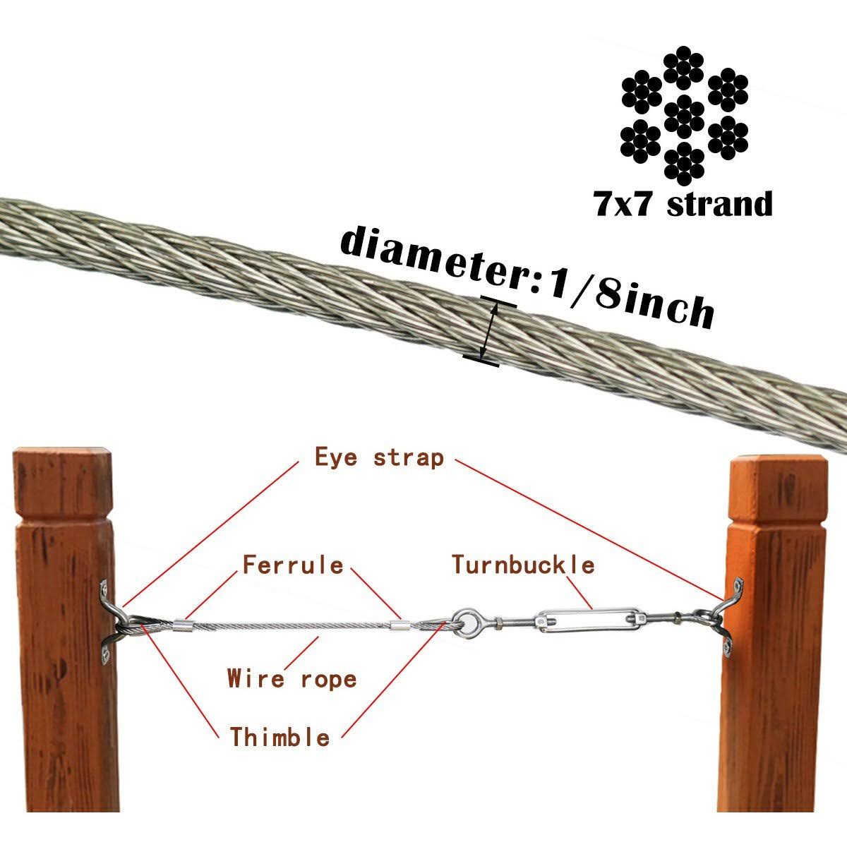 Stainless Steel Cable 1/8 Inch T316 Marine Grade Wire Rope 7x7 Strands P6646