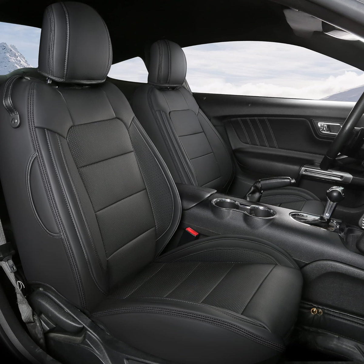 Black Faux Leather Car Seat Covers for Ford Mustang Coupe K6155