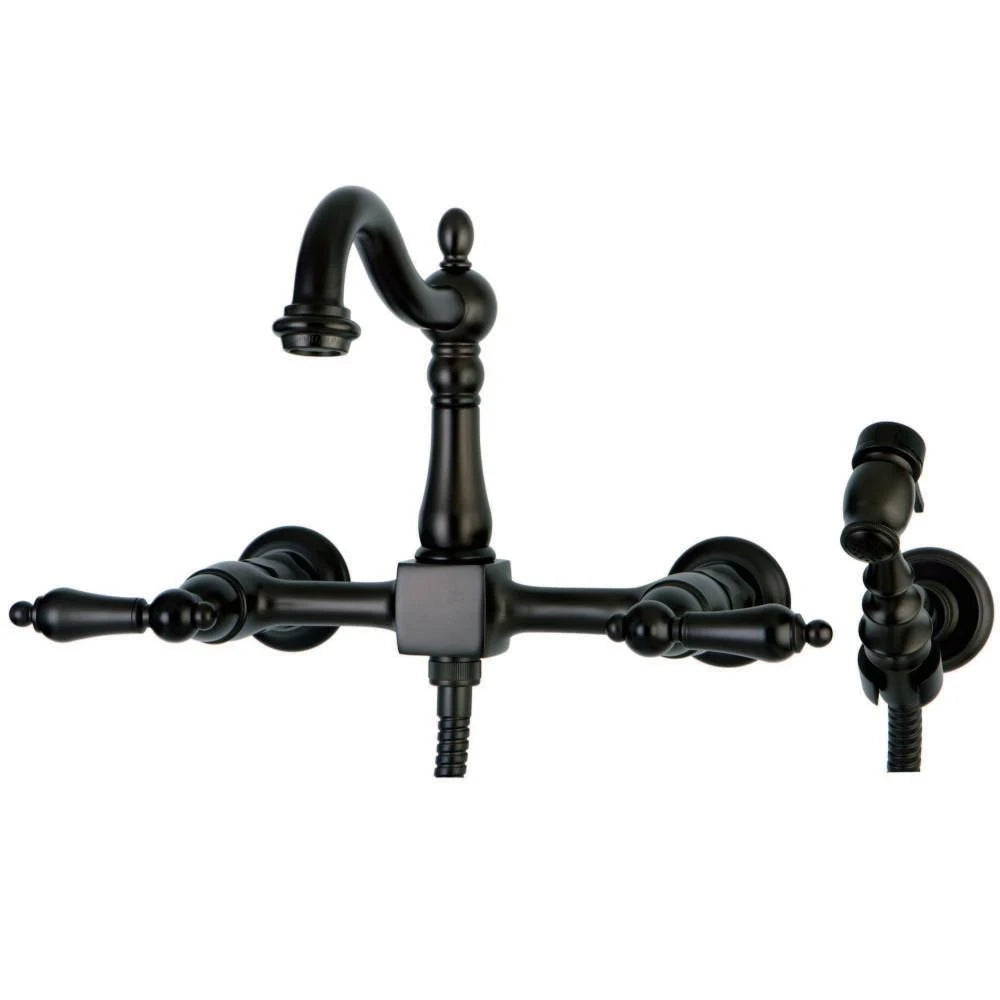 Polished Brass Wall Mount Bridge Kitchen Faucet with Brass Sprayer N625