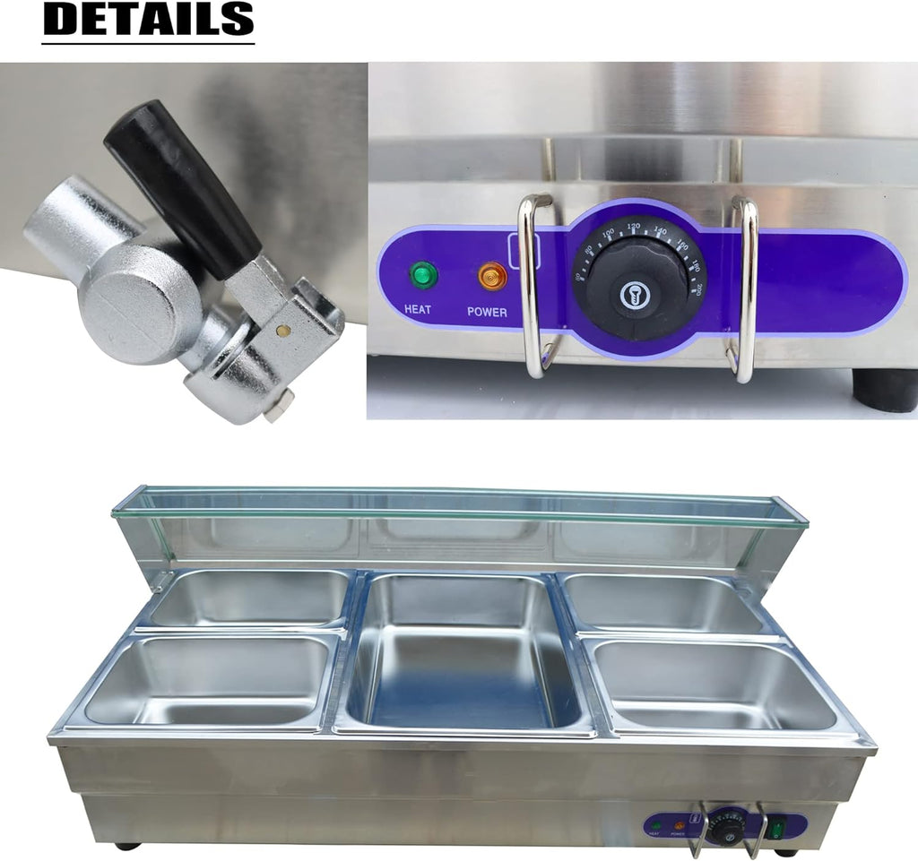 5-Pot Commercial Buffet Food Warmer with Glass Shield X49378