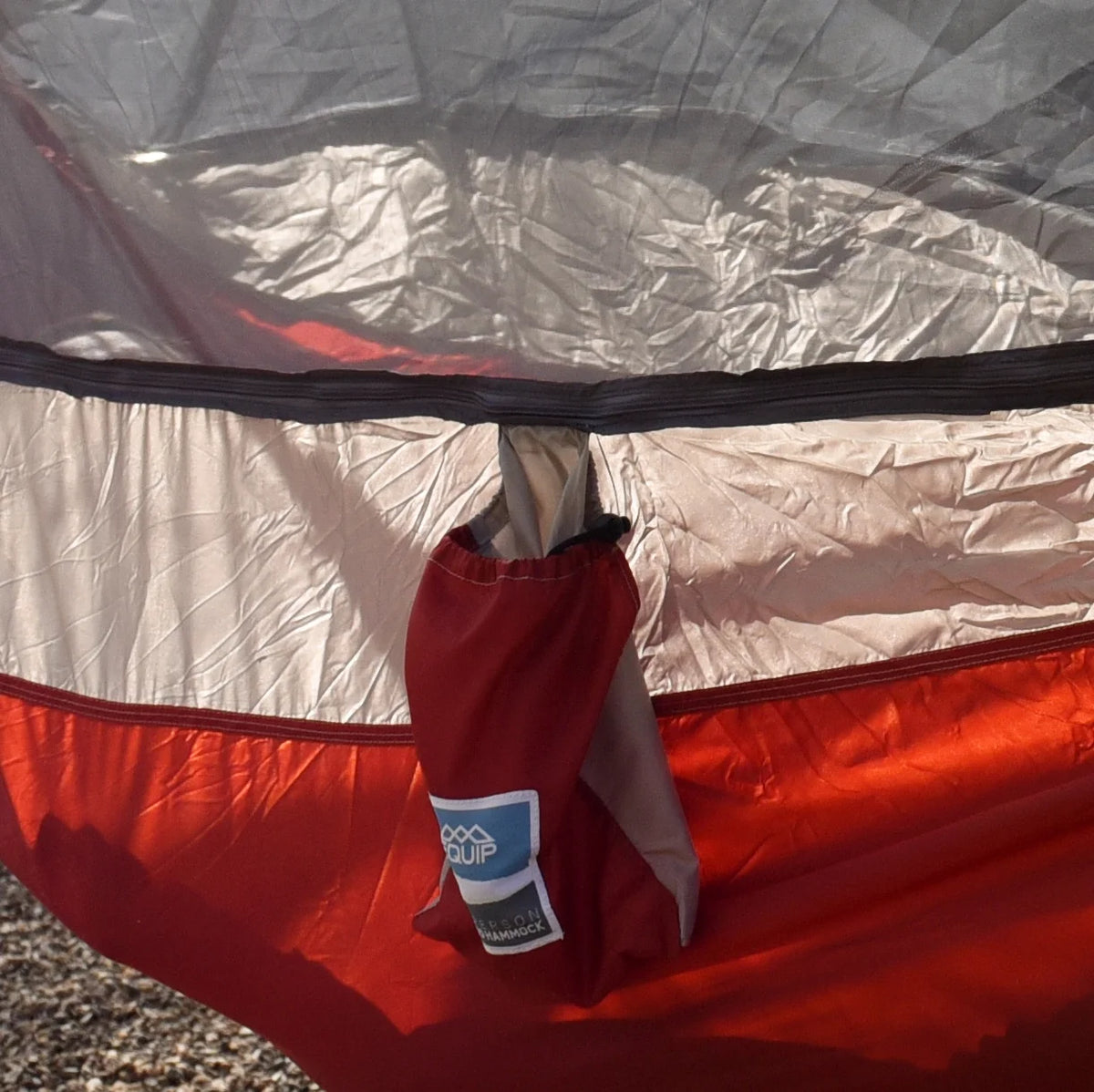 Nylon Mosquito Hammock with Attached Bug Net, 1 Person Red and Taupe, 115" L x 59" W M245794