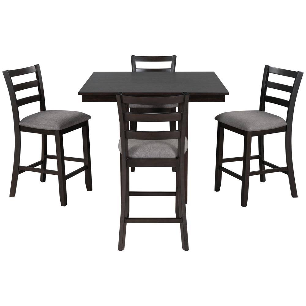 5-Piece Espresso Wooden Counter Height Dining Set with Padded Chairs and Storage Shelving E866130