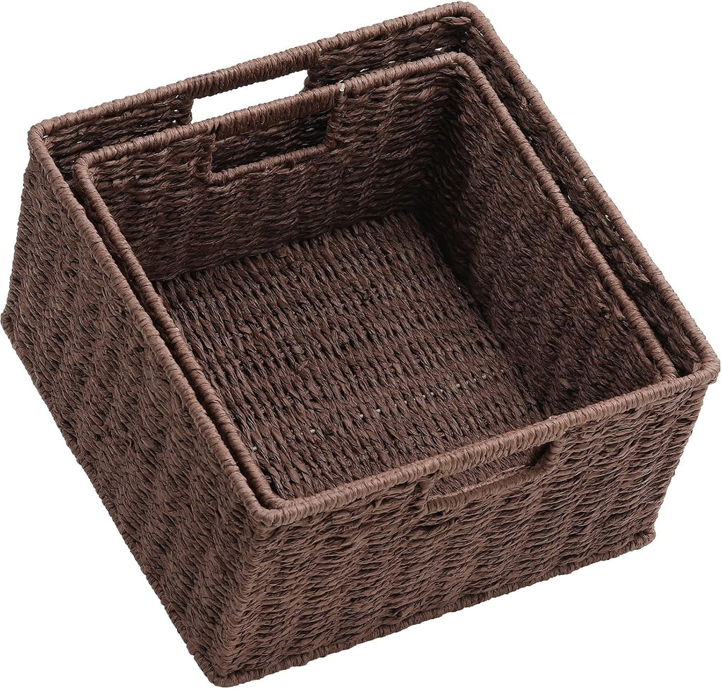 Black Woven Storage Baskets with Handles, Set of 2 O1466