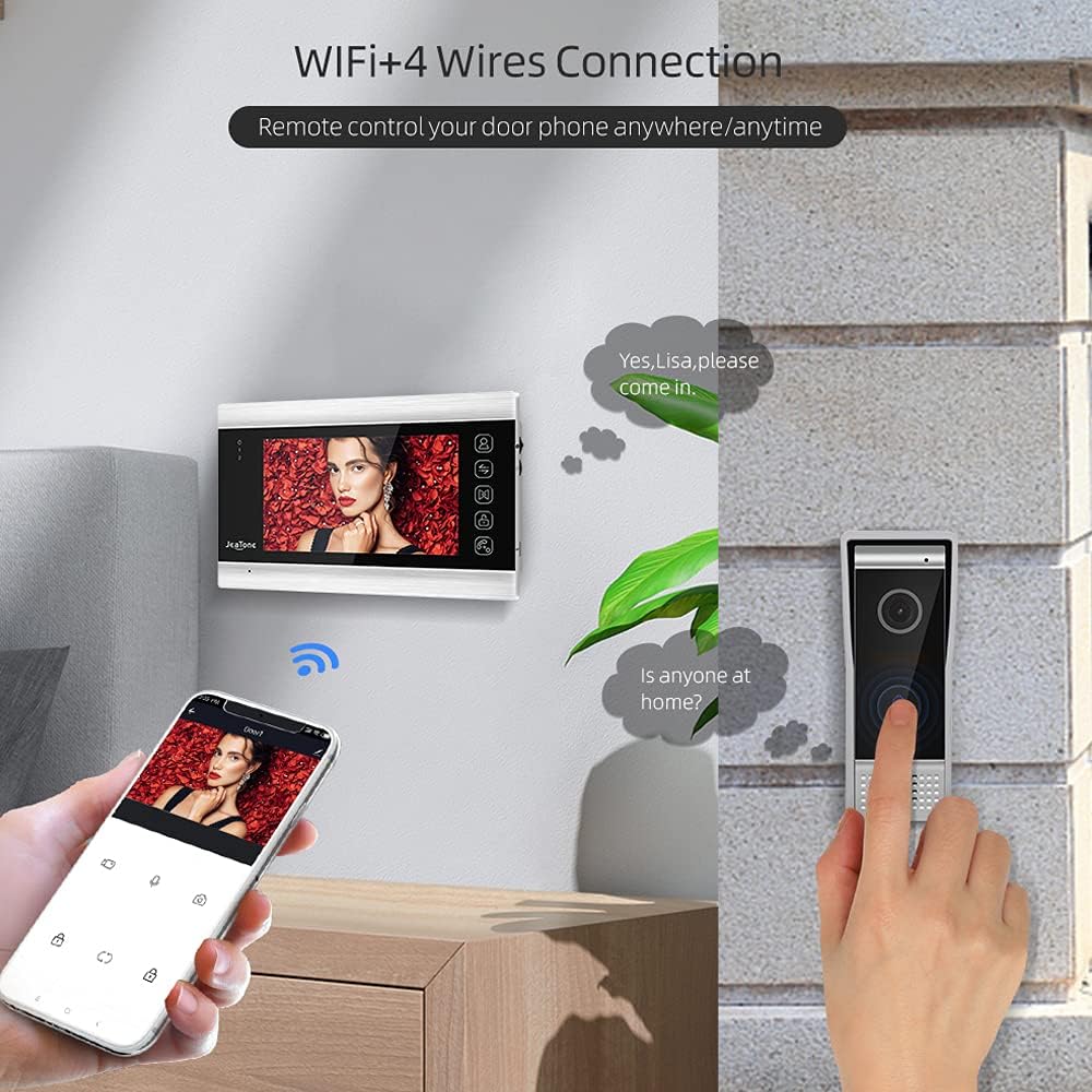 Video Door Phone Doorbell 4-Wired 7 Inch AHD Wi-Fi Intercom System with 720P Camera J390