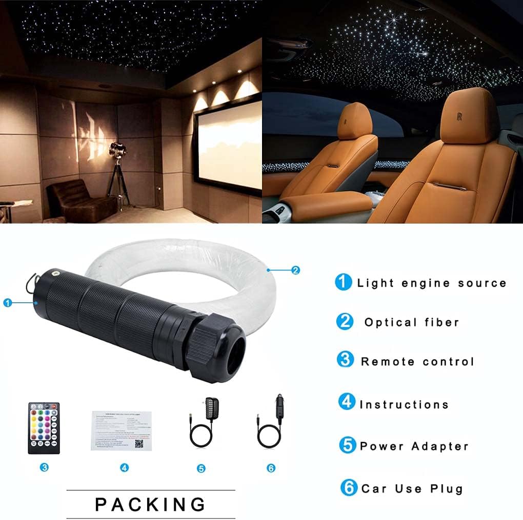 Car Use Bluetooth LED Fiber Optic Lights Star Ceiling Light Kit 450pcs 0.03in 6.5ft Optic Cable D5181