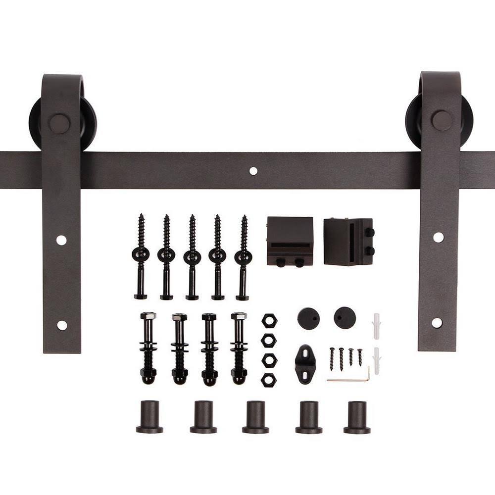 Dark Walnut Knotty Pine Wood Sliding Barn Door Slab with Hardware Kit C85556