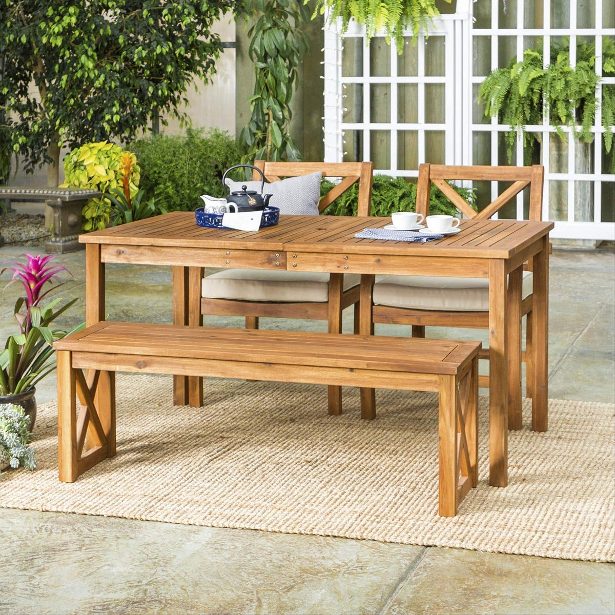 Dark Brown Slatted Outdoor Dining Table T380867