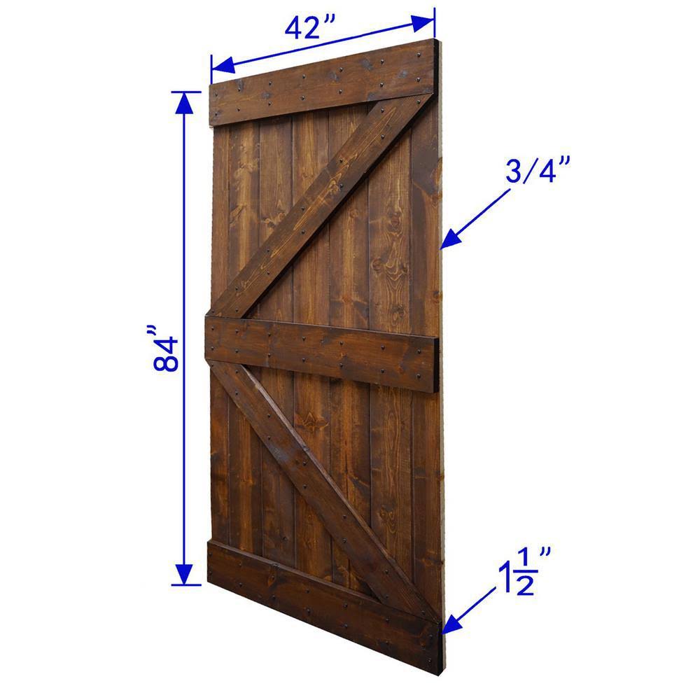 Dark Walnut Knotty Pine Wood Sliding Barn Door Slab with Hardware Kit C85556