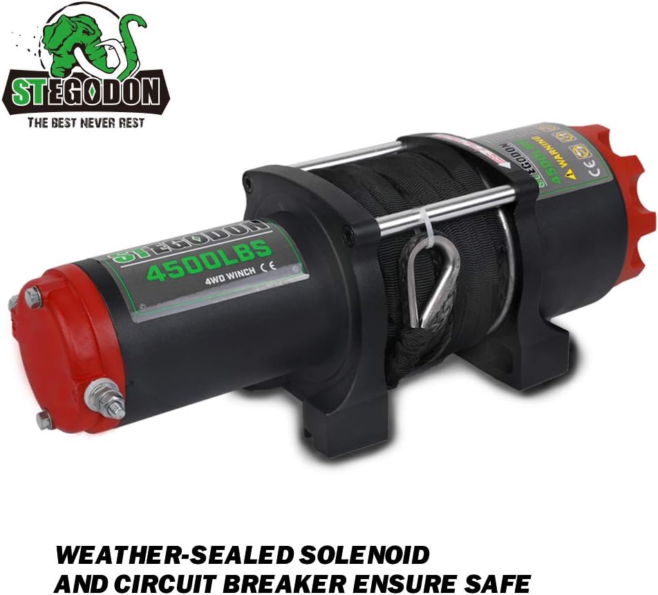 Black 4500 lb. 12V Synthetic Rope Electric Winch with Wireless Remotes and Wired Handle O95226