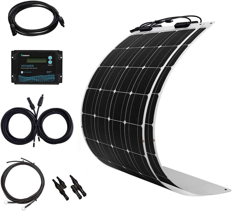 200 Watt 12 Volt Flexible Solar Panel Kit with 2 Pcs 100W Monocrystalline Panel and 20A Waterproof PWM Controller I253