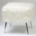 White Faux Fur Ottoman with Chrome Legs U735