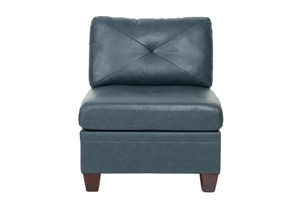 Genuine Leather Armless Chair Ink Blue Tufted Seat N1829