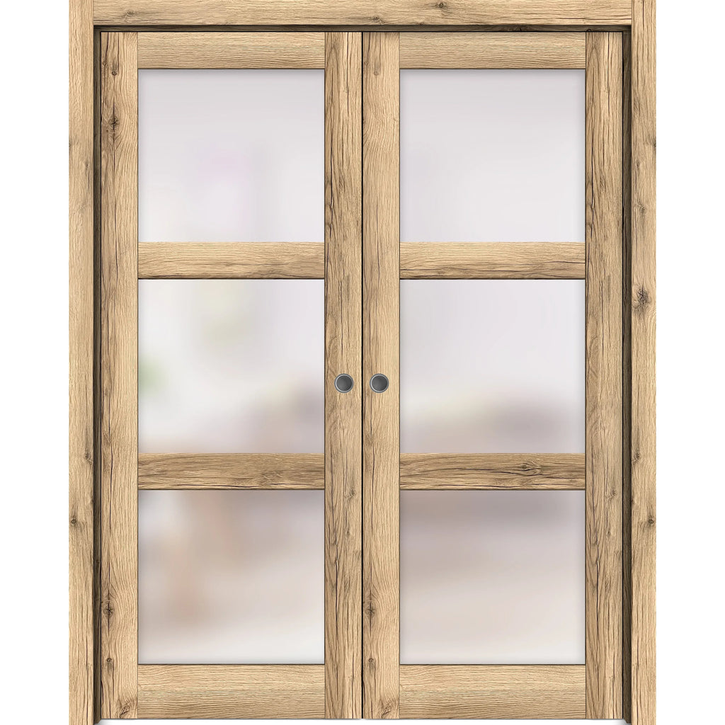Solid Wood Sliding French Double Pocket Doors 72 x 96 inches E125861