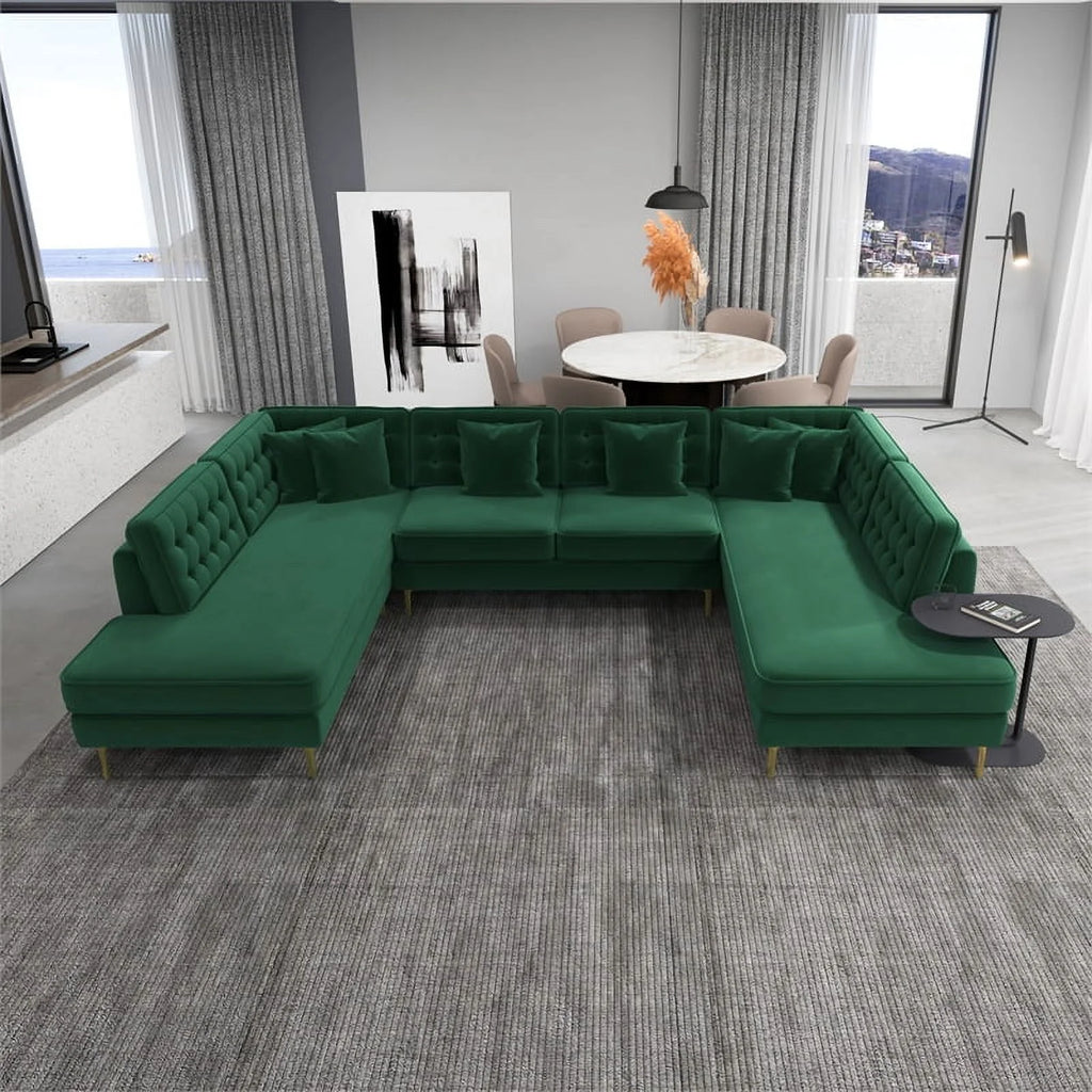 Green Velvet Corner Sectional Couch H5829