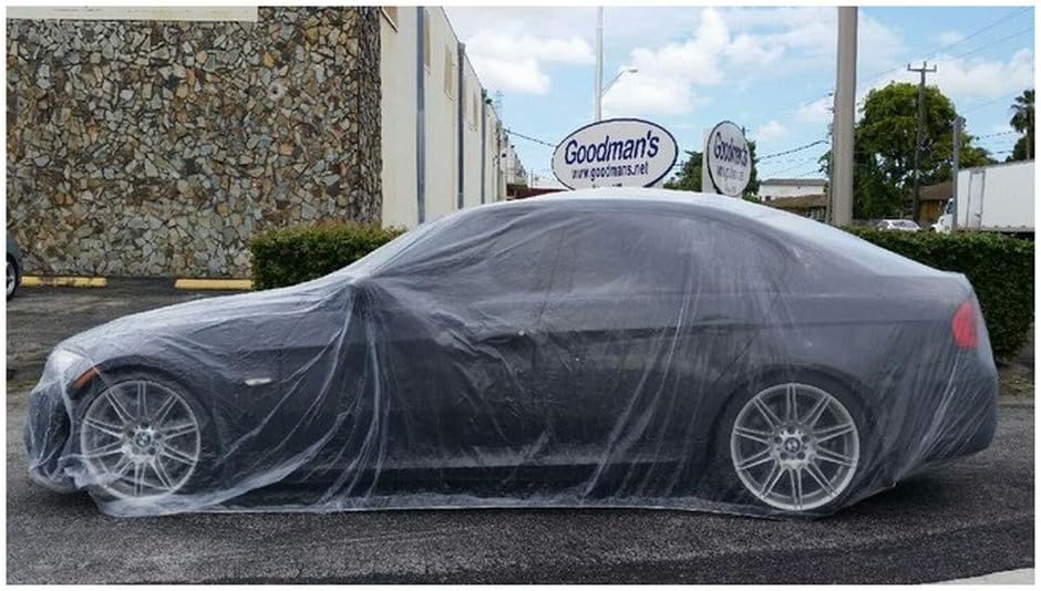 Disposable Plastic Car Cover with Elastic Band Medium Size 21' x 12.5' Pack of 2 M108011