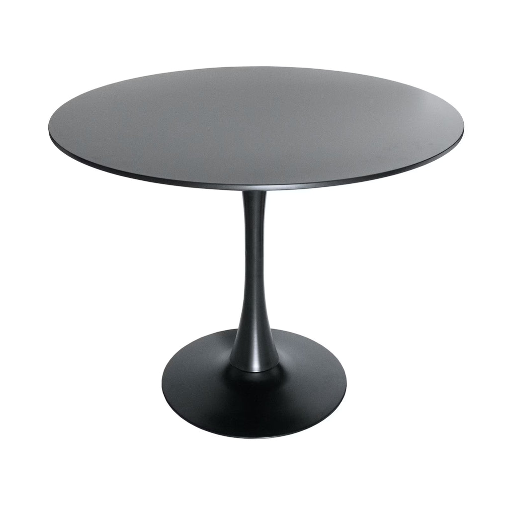 Black Round Dining Table with Wood Top and Iron Pedestal Base C6124