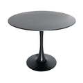Black Round Dining Table with Wood Top and Iron Pedestal Base C6124