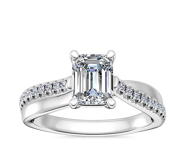 Emerald Cut Diamond Solitaire Ring with Accents Solid 14K White Gold Size 7 X768465