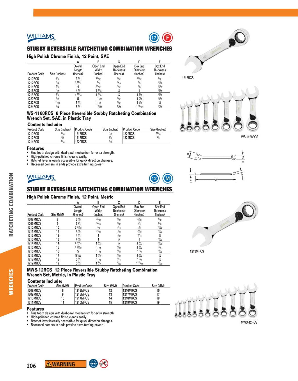 12 Pc Ratcheting Combo Wrench Set E74933