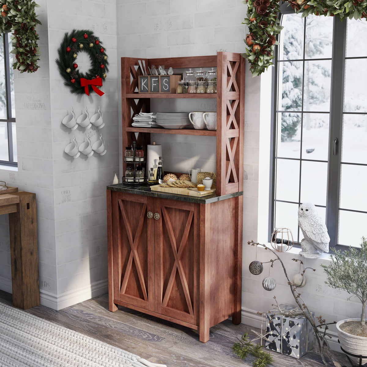 Rustic Walnut Kitchen Storage Hutch Z9557
