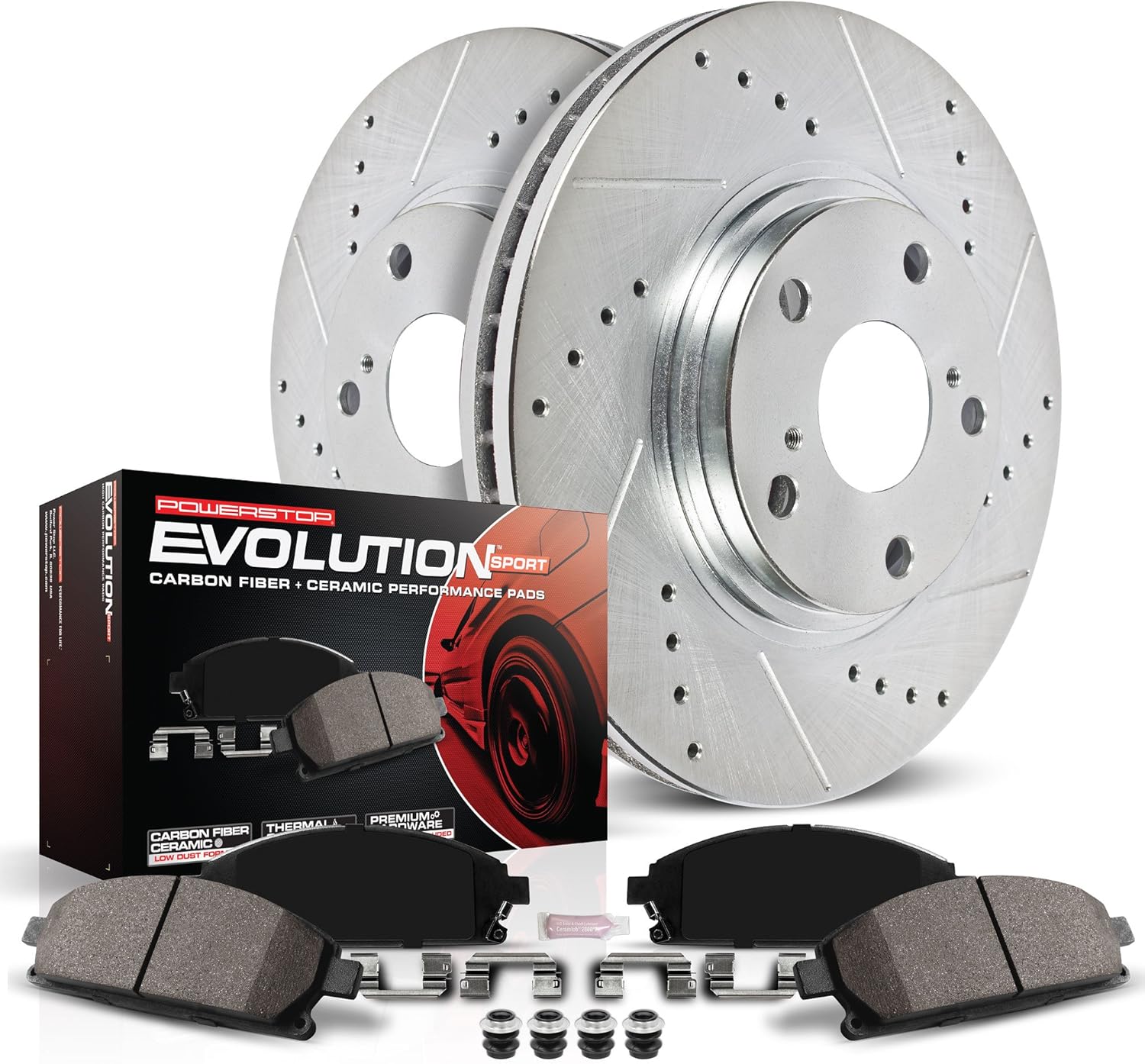 Rear Z23 Carbon Fiber Brake Pads with Drilled & Slotted Brake Rotors Kit V69718