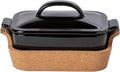 White Stoneware Rectangular Covered Casserole with Cork Tray A728