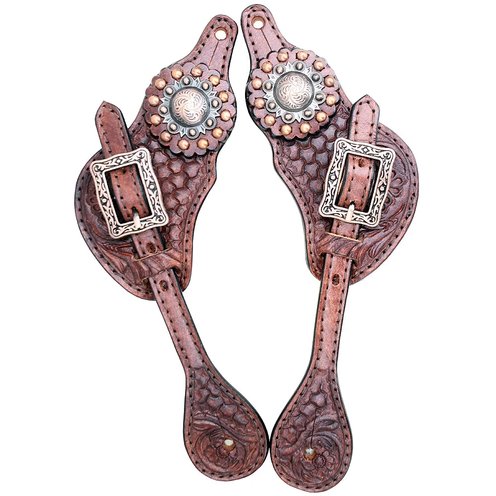 Copper Leather Spur Straps With Studs And Concho S880