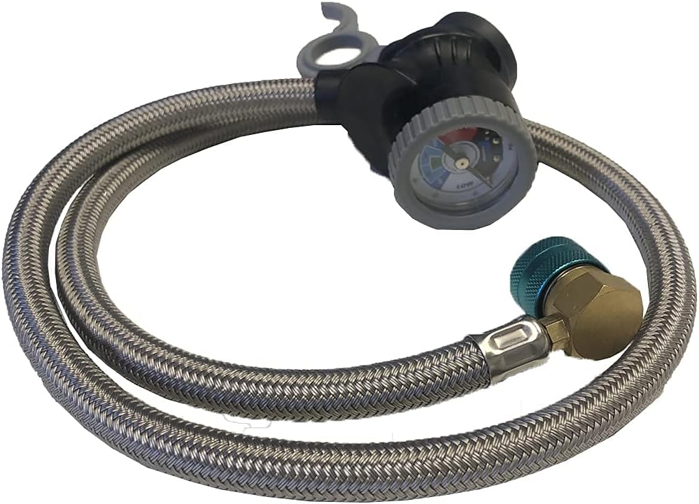 36 Premium Steel Braided Hose Can Tap with Gauge AC Refrigerant Recharge Hose X902