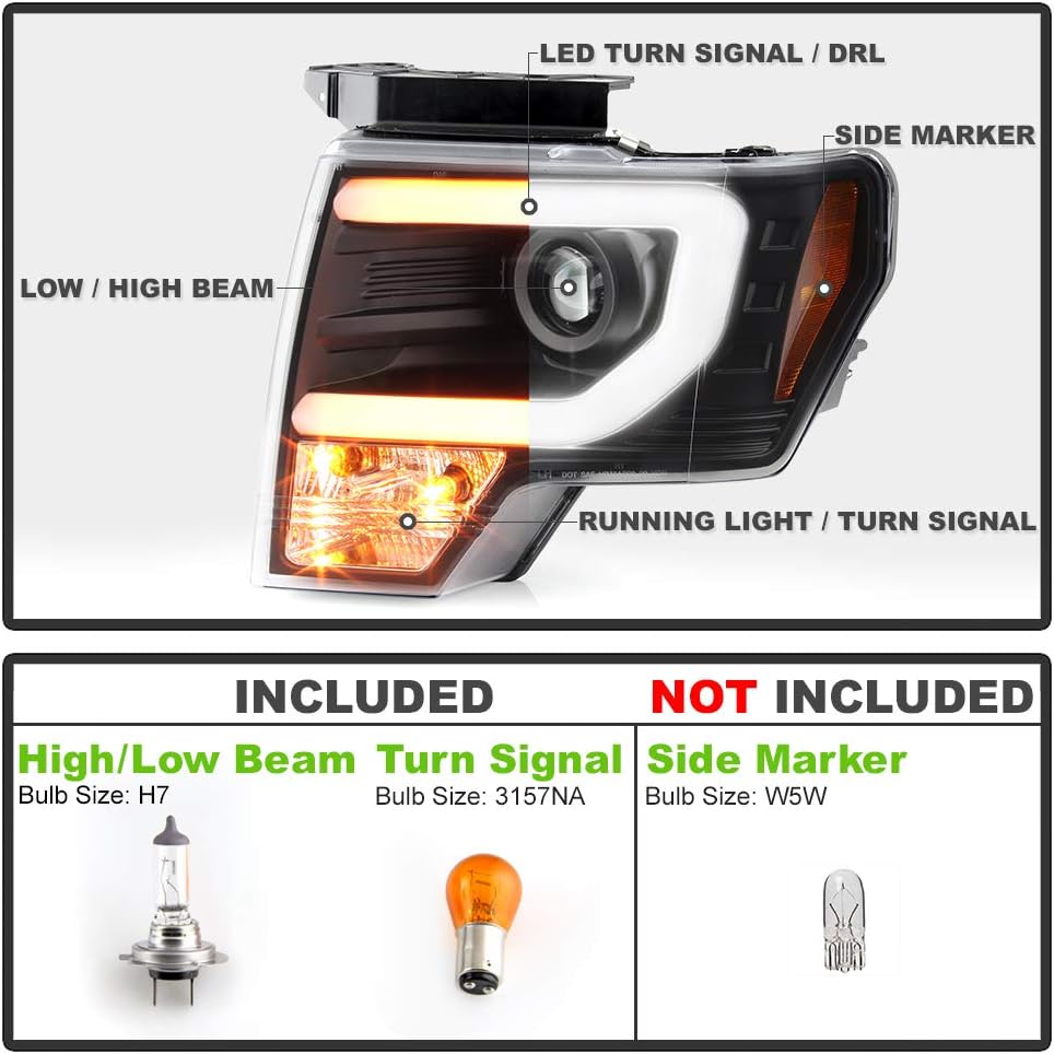 LED Tube Switchback Signal Projector Headlights Headlamps Y136