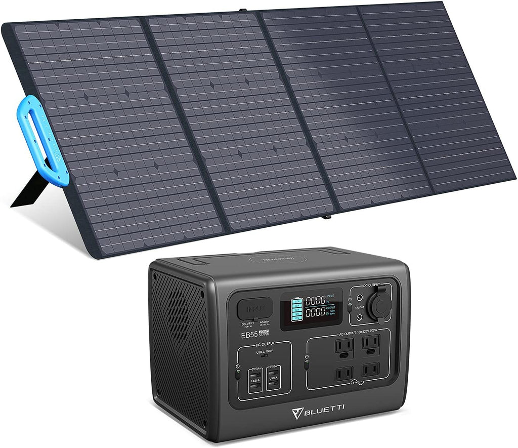 EB55 Portable Power Station 537Wh 700W with PV200 200W Solar Panel LiFePo4 Battery Pack with 4 AC Outlets W669