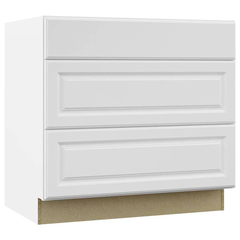 Assembled 36x34.5x24 in. Pots and Pans Drawer Base Kitchen Cabinet in Satin White R9689
