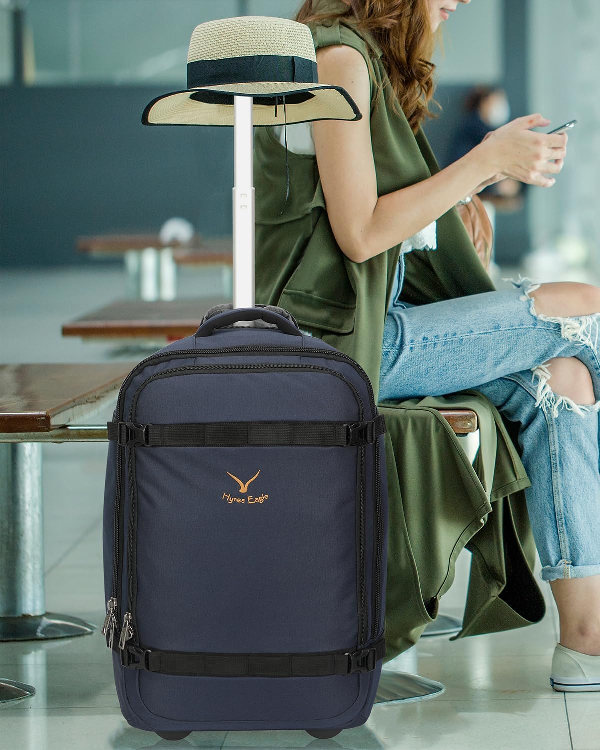 42L Rolling Backpack Navy Blue with Grey O7744