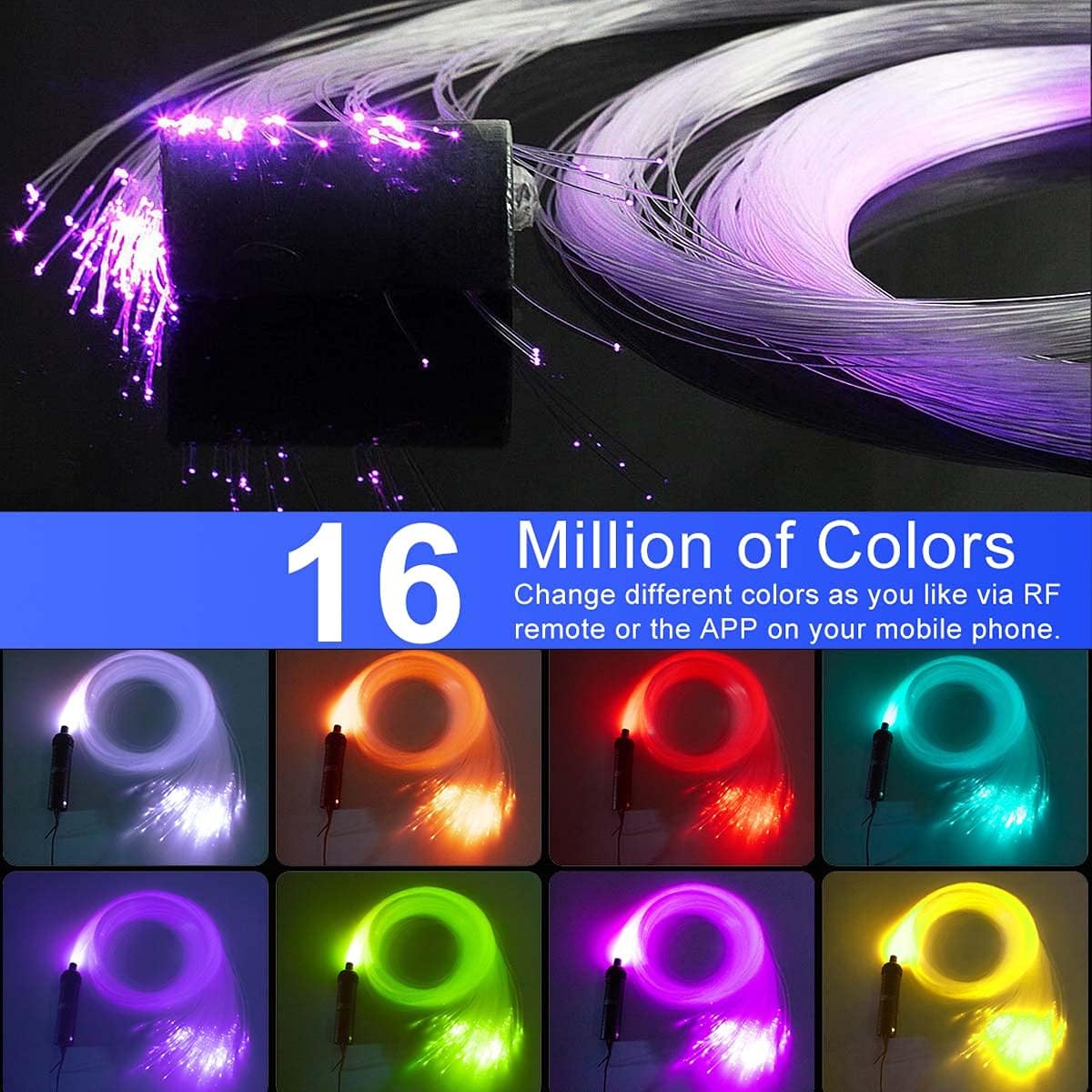 Car Use Bluetooth LED Fiber Optic Lights Star Ceiling Light Kit 450pcs 0.03in 6.5ft Optic Cable D5181